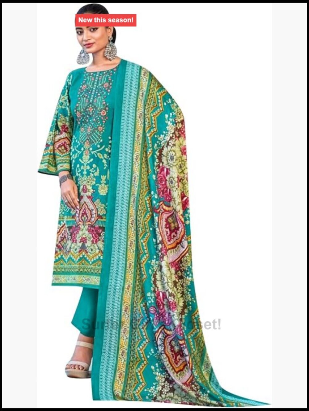 3 Piece Embroidered Lawn Cotton Kurta Palazzo Set with Dupatta | Ethnic Salwar